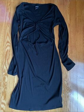 BCBG Paris Black Long-Sleeve Tie-Front Midi Dress